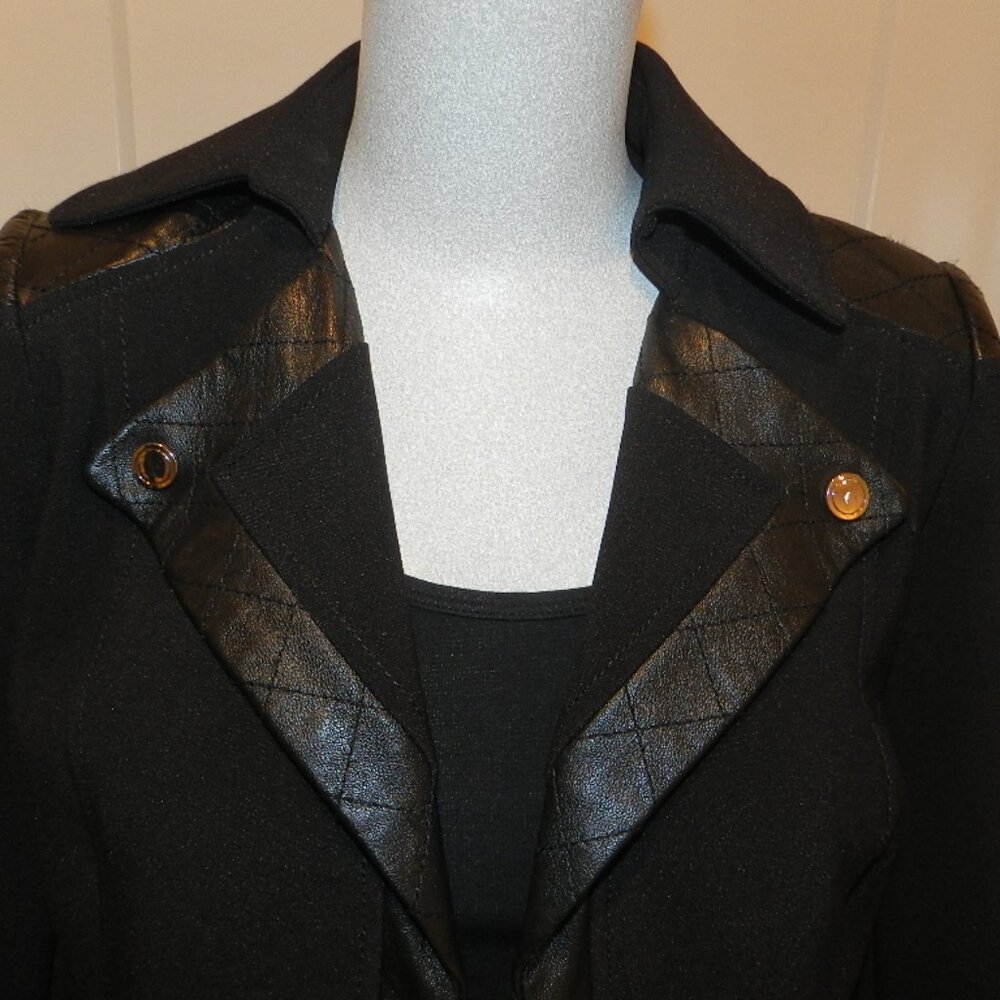 White House Black Market Leather Trim Black Moto Jacket Size XXS - Picture 4 of 15